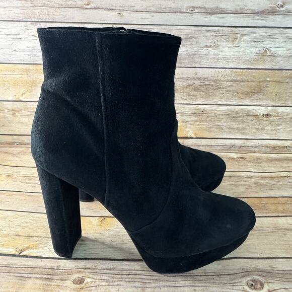 Gianni Bini Womens Black Suede Chunky Heel Platform Zip Up Ankle Boots 11M - Picture 2 of 8